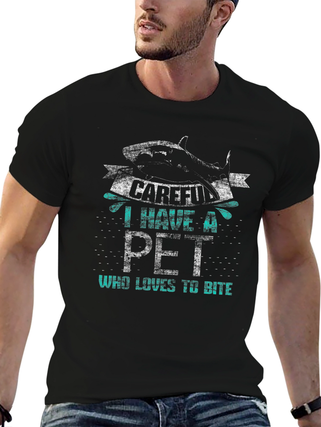 Careful Pet Shark Bite Graphic Tee