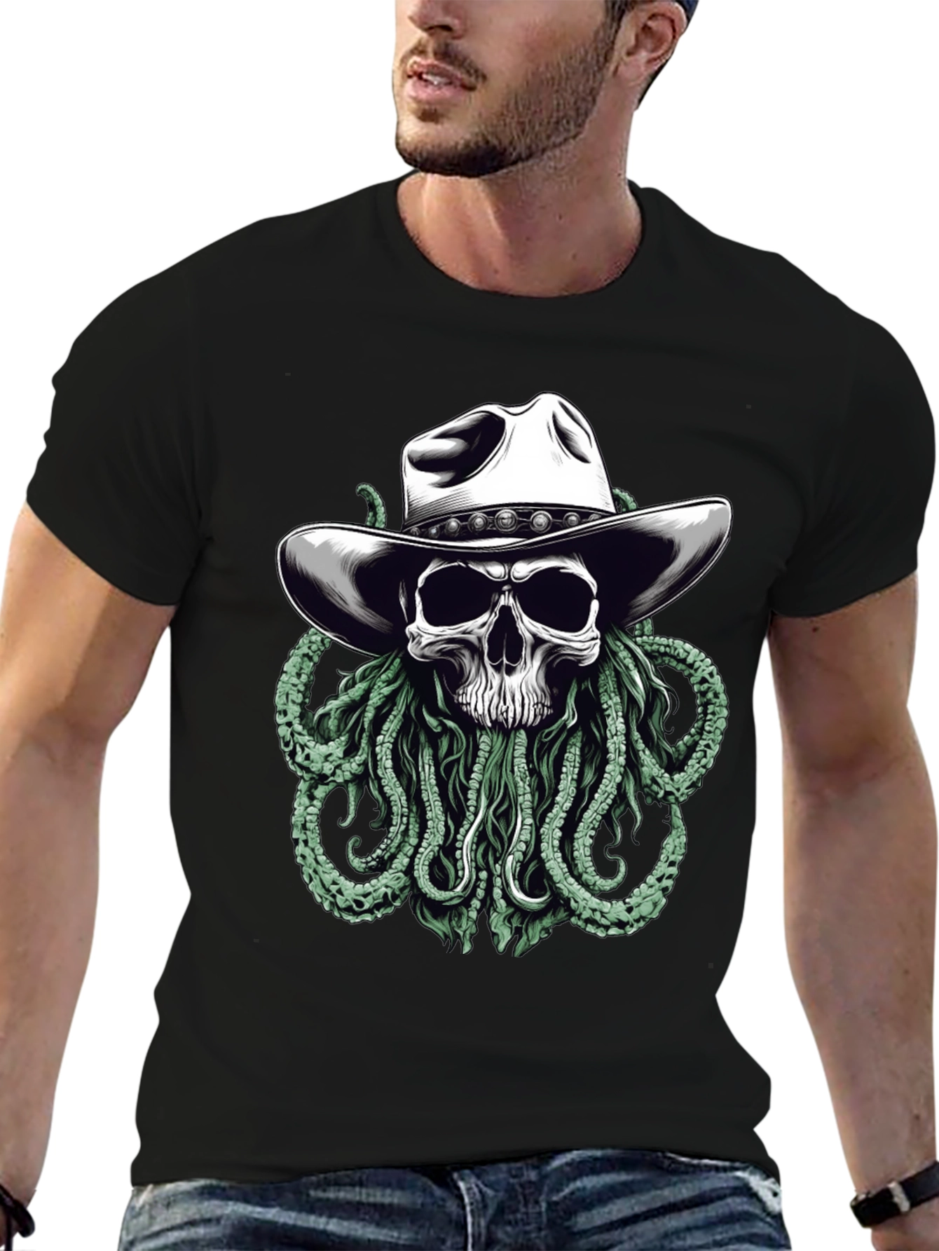 Skull Cowboy Kraken T-Shirt - Western Sea Monster Tee