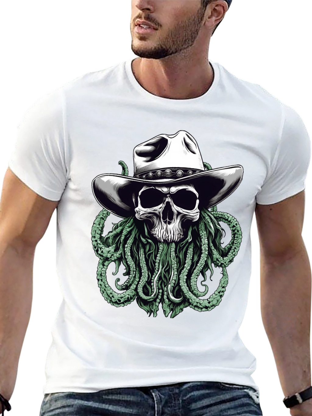 Skull Cowboy Kraken T-Shirt - Western Sea Monster Tee