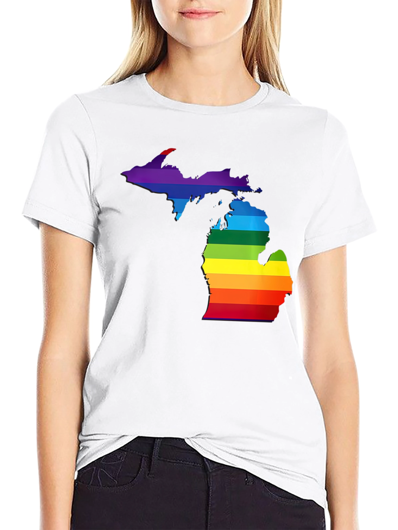 Michigan Pride T-Shirt - Rainbow State Outline