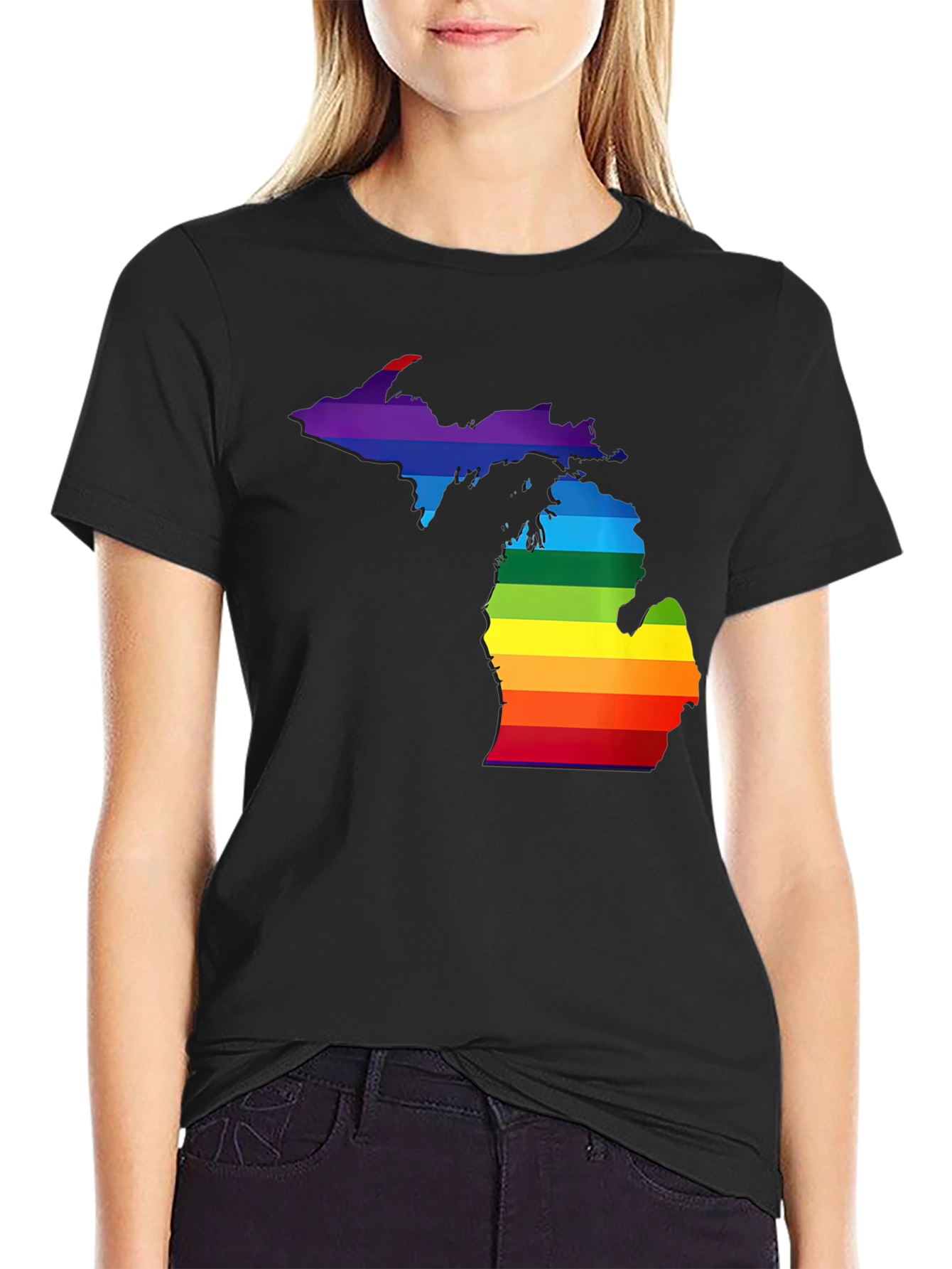 Michigan Pride T-Shirt - Rainbow State Outline