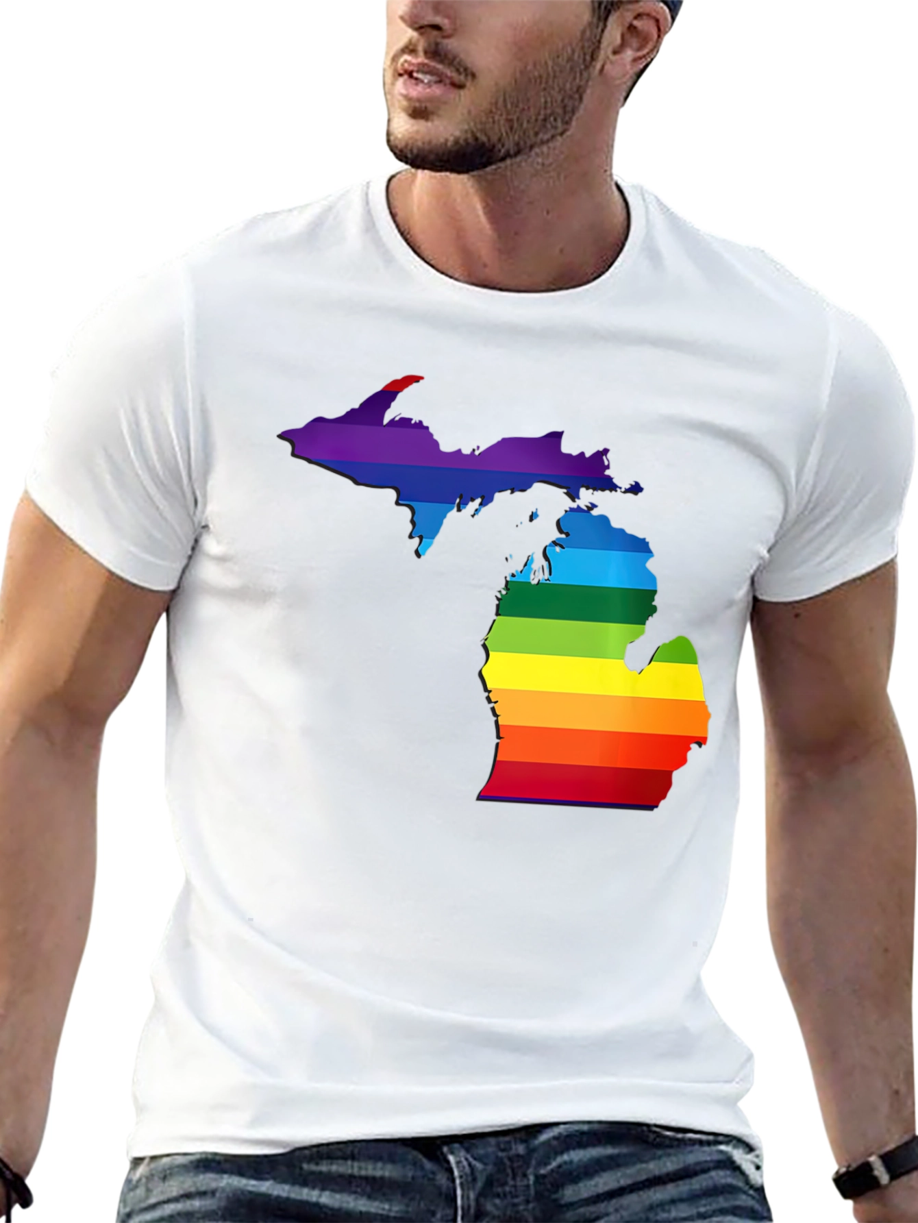 Michigan Pride T-Shirt - Rainbow State Outline