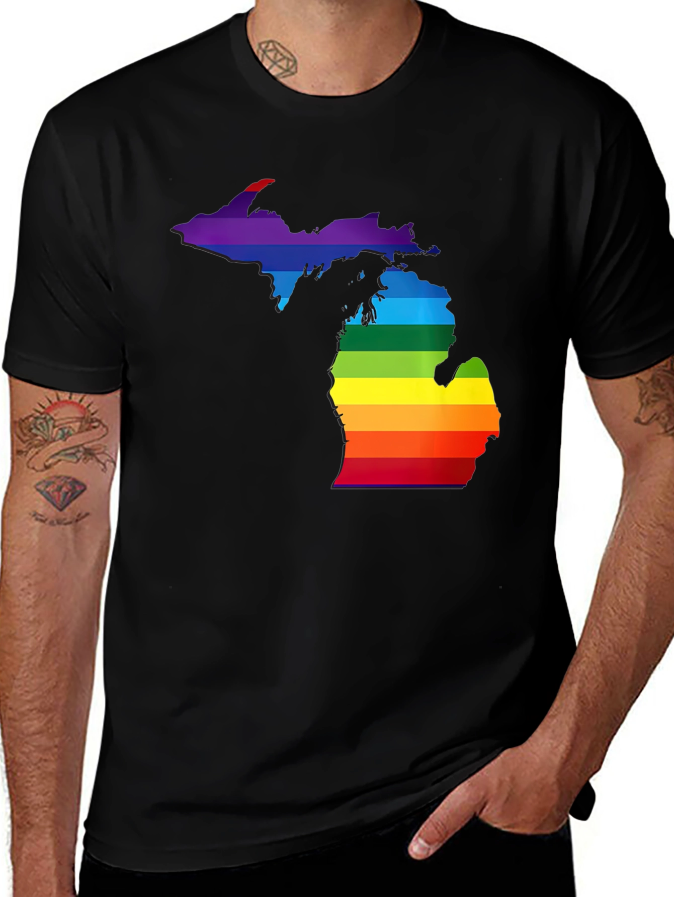 Michigan Pride T-Shirt - Rainbow State Outline