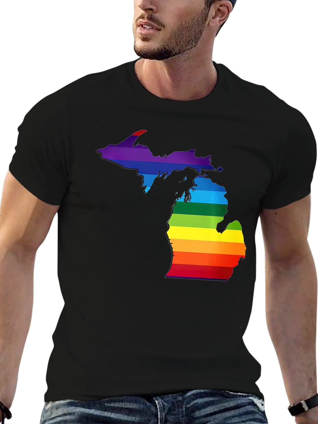 Michigan Pride T-Shirt - Rainbow State Outline