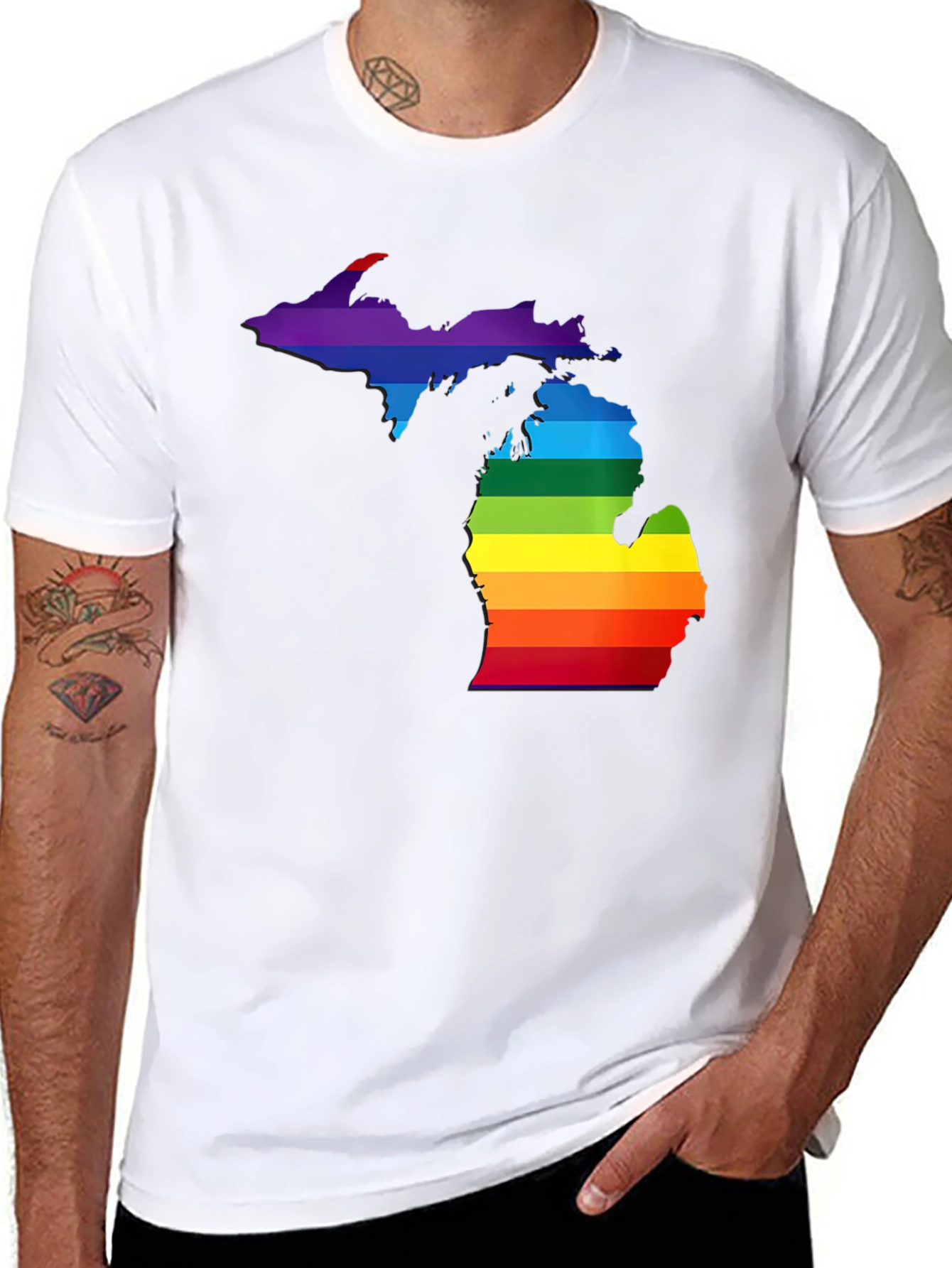 Michigan Pride T-Shirt - Rainbow State Outline