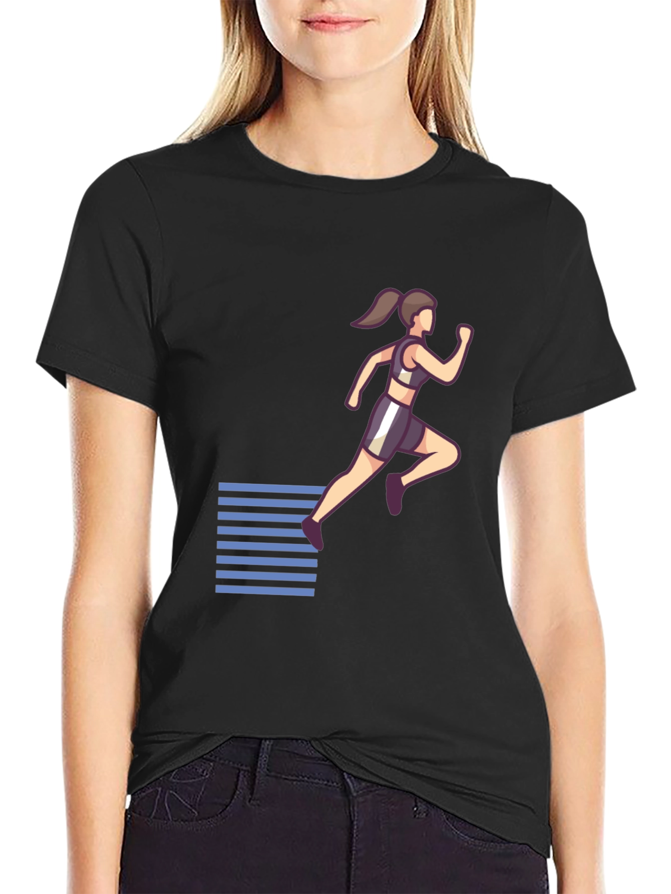 Womens Running Graphic Black T-Shirt