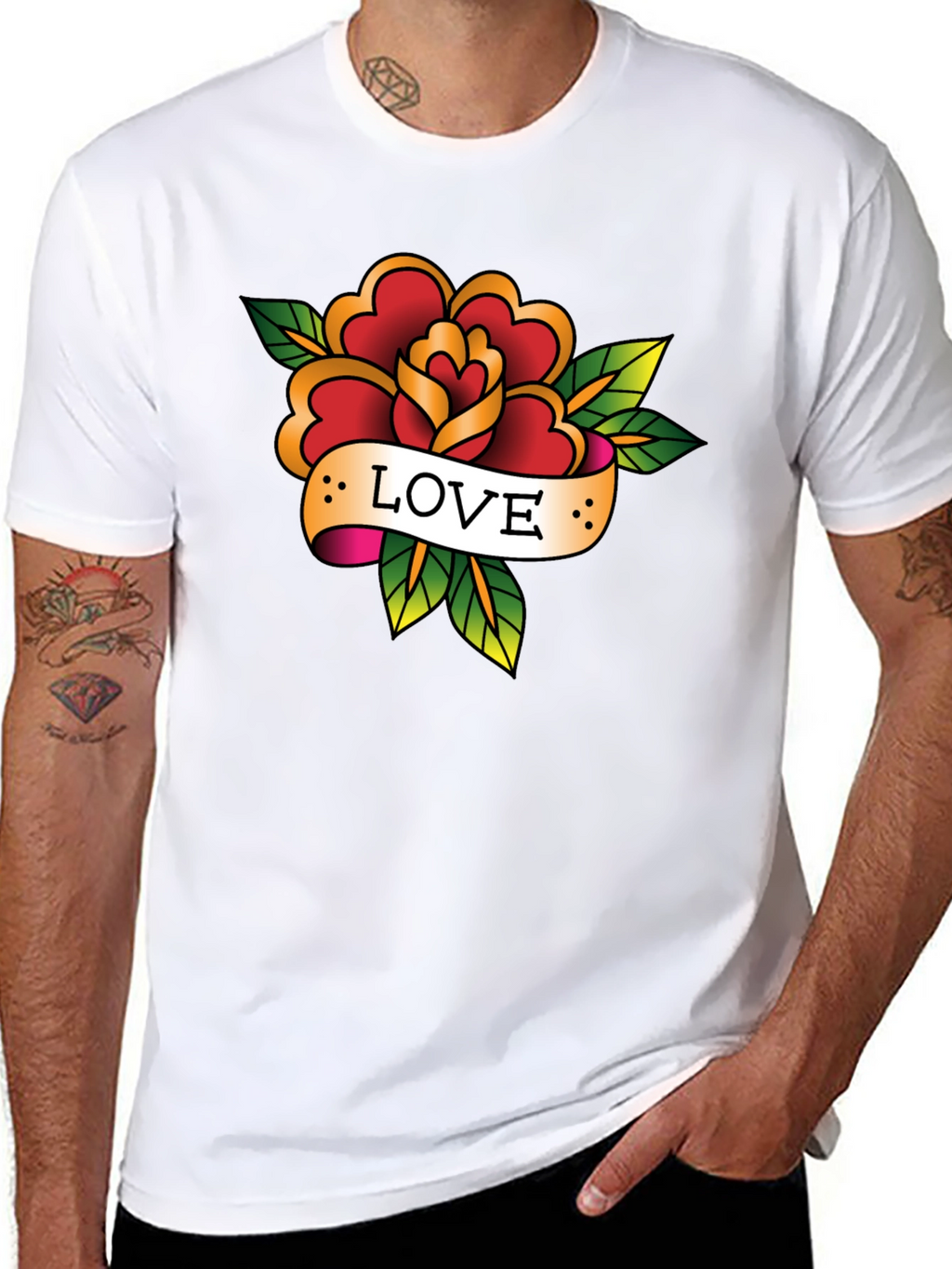 Love Rose Tattoo Style Black Graphic Tee