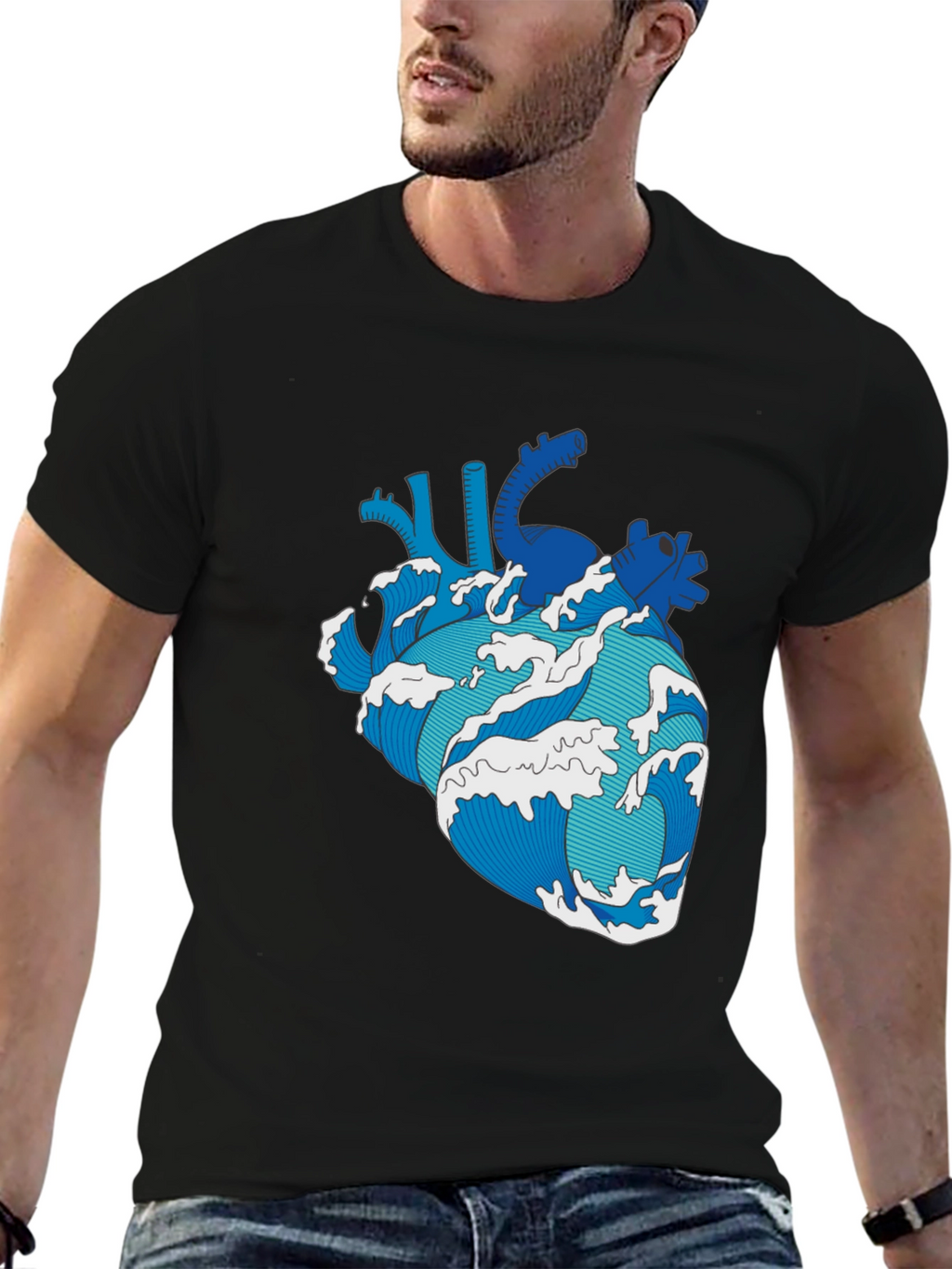 Wave Heart Black T-Shirt