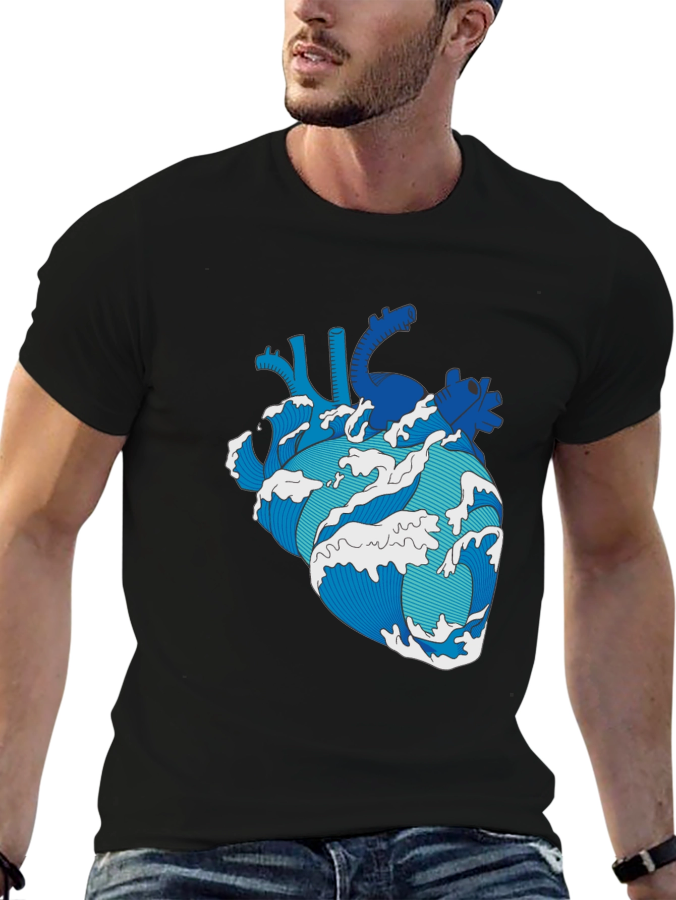 Wave Heart Black T-Shirt