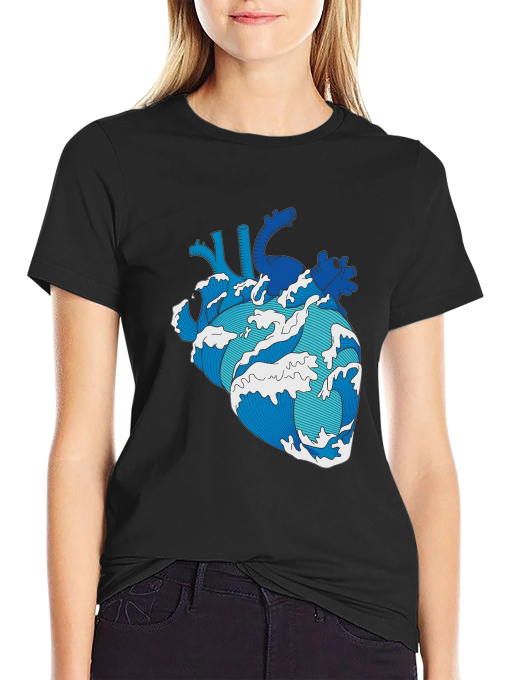 Wave Heart Black T-Shirt