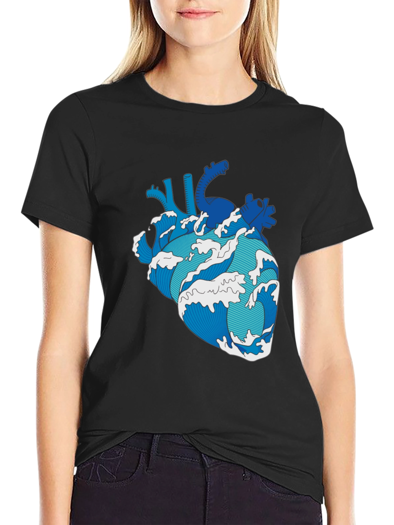 Wave Heart Black T-Shirt
