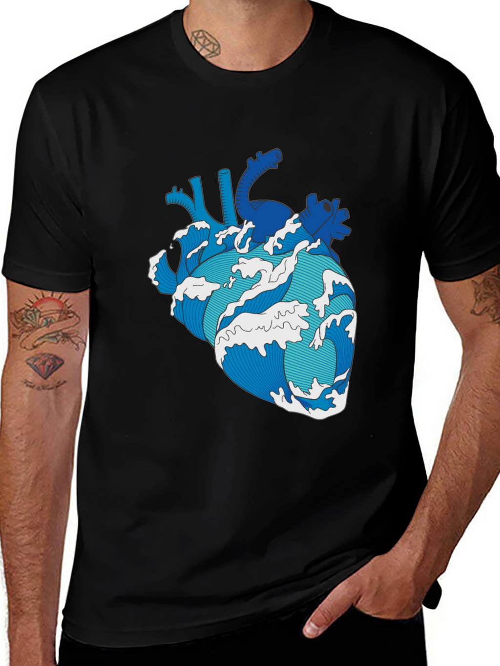 Wave Heart Black T-Shirt