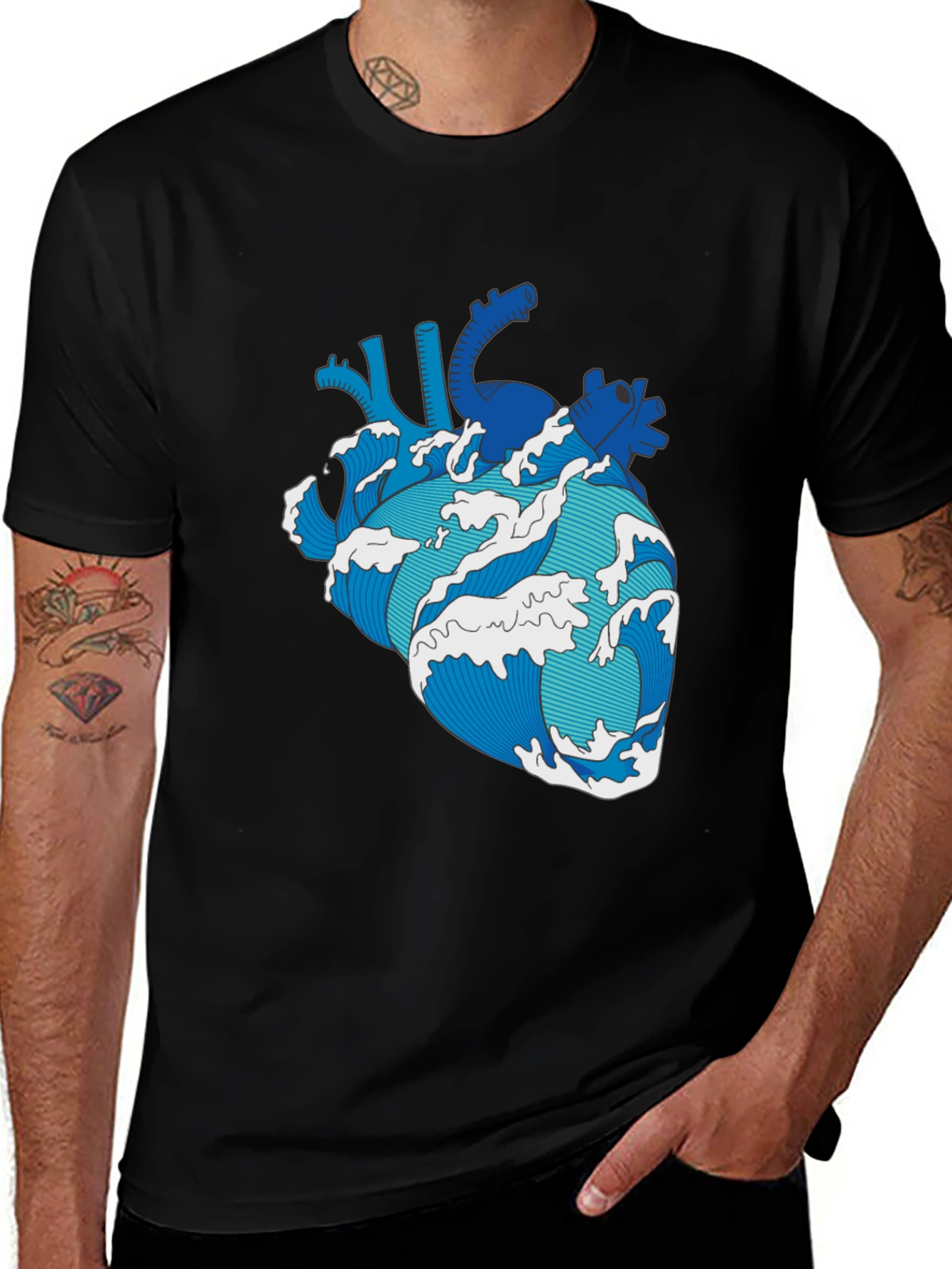 Wave Heart Black T-Shirt