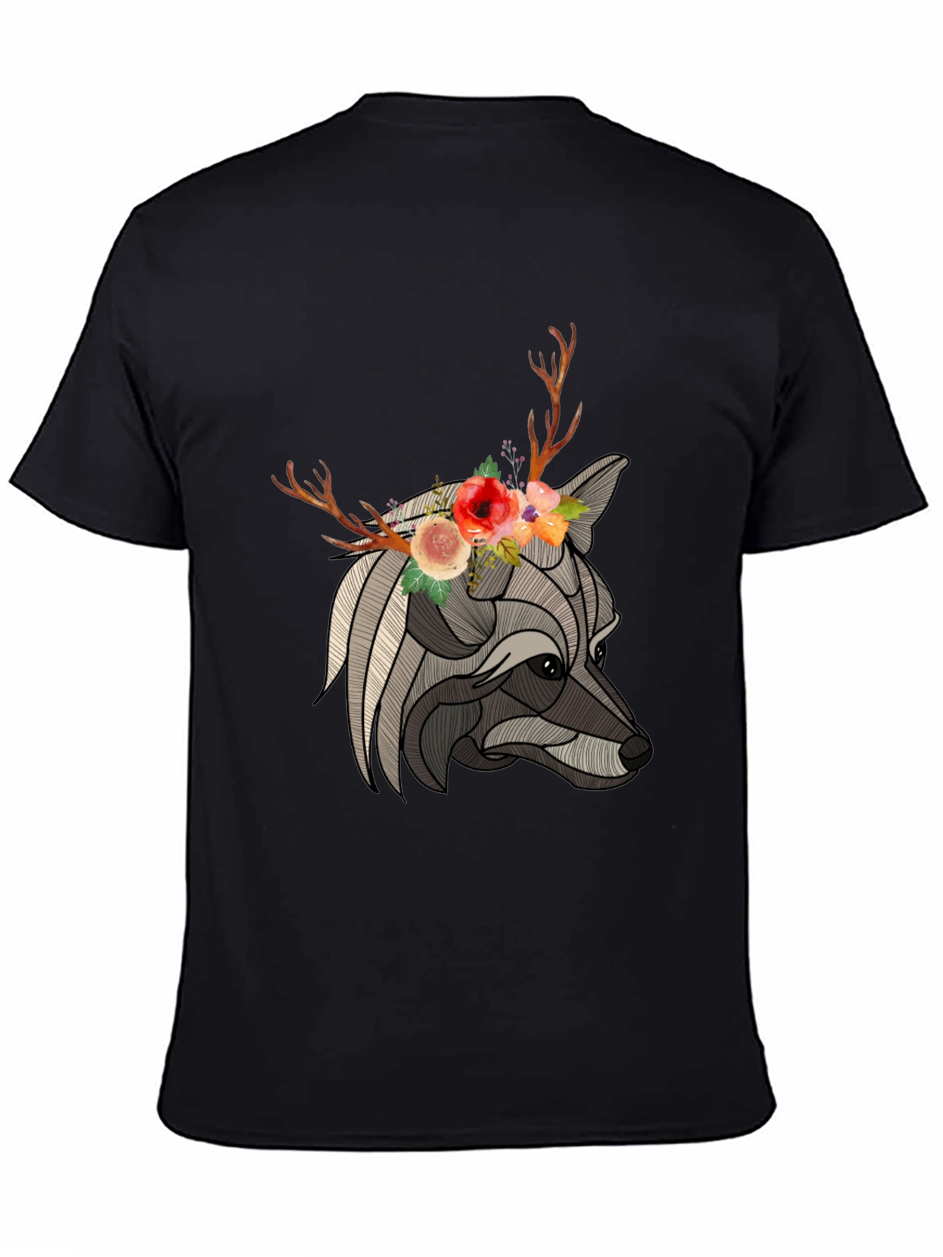 Floral Antler Wolf Graphic Tee