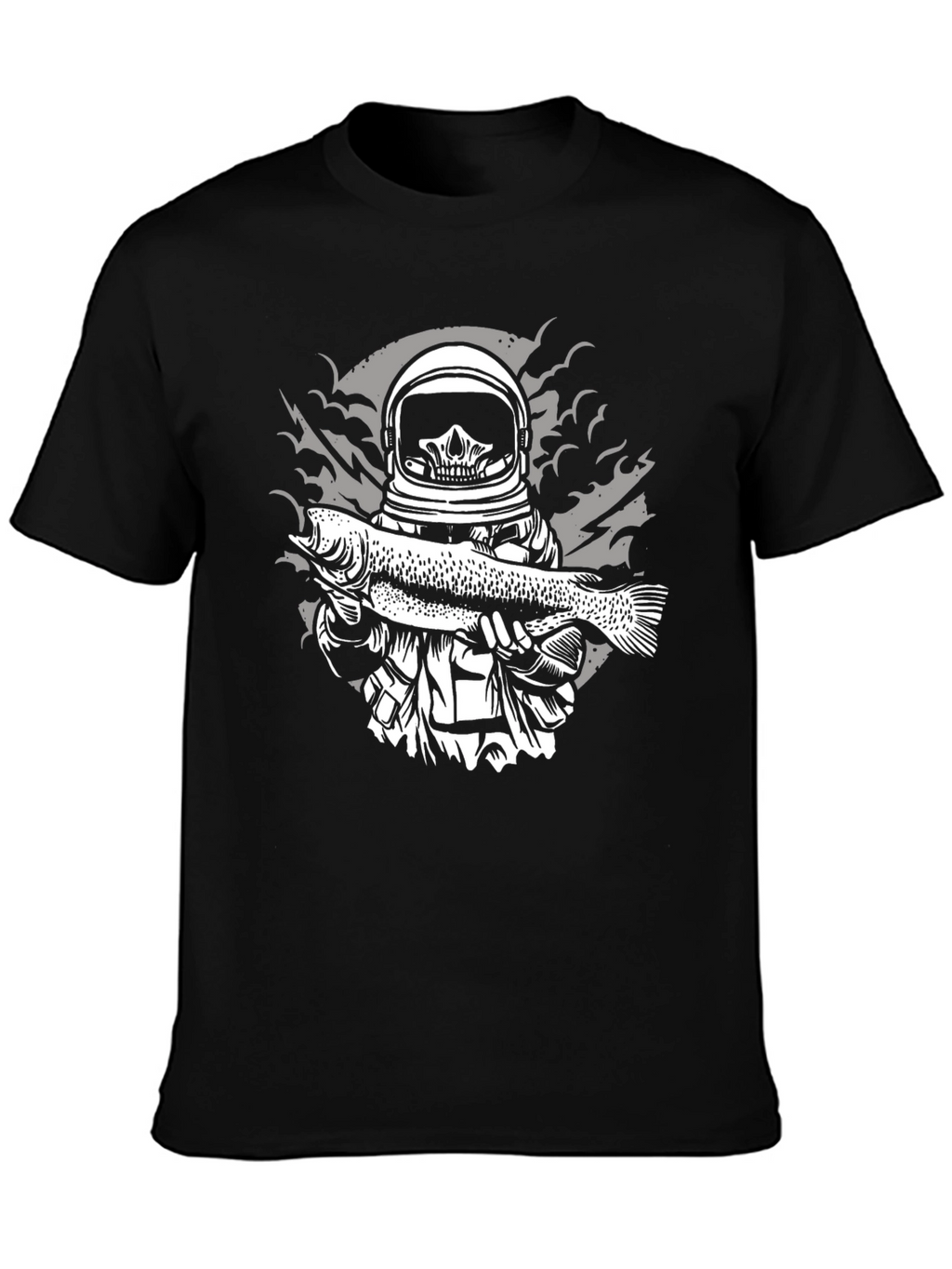 Astronaut Skeleton Fish Graphic Tee - Black