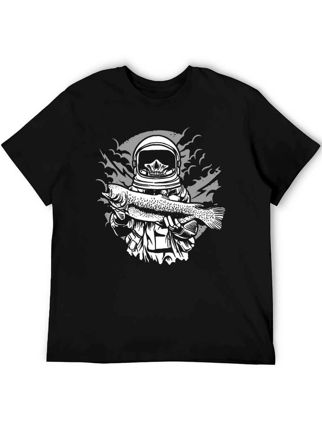 Astronaut Skeleton Fish Graphic Tee - Black