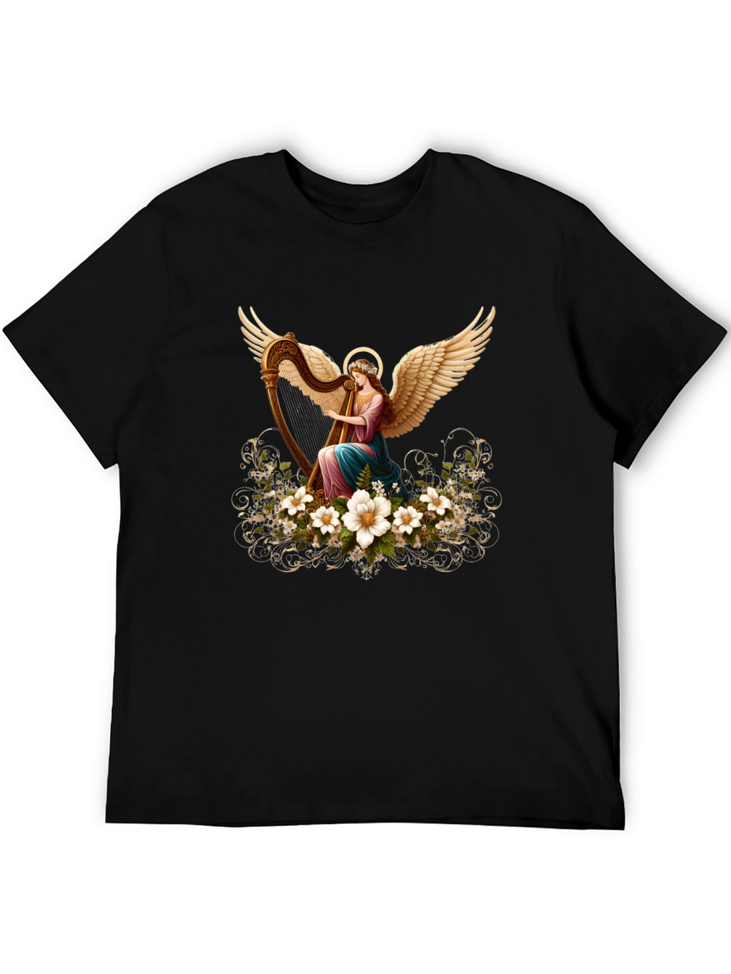 Angel Harpist T-Shirt - Elegant Spiritual Design