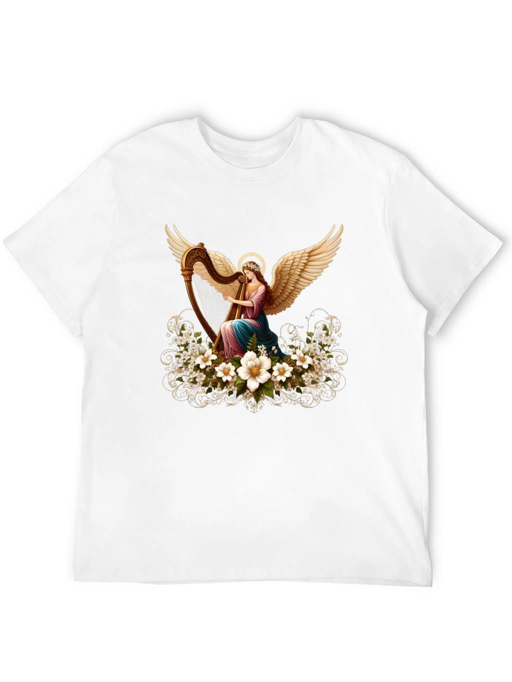 Angel Harpist T-Shirt - Elegant Spiritual Design