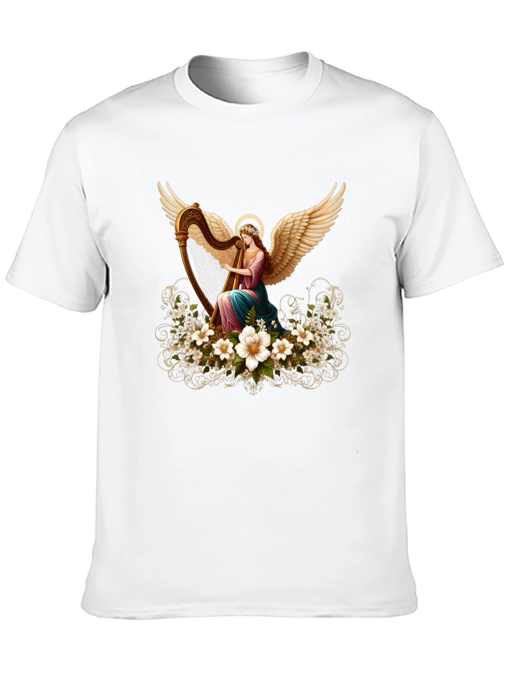 Angel Harpist T-Shirt - Elegant Spiritual Design