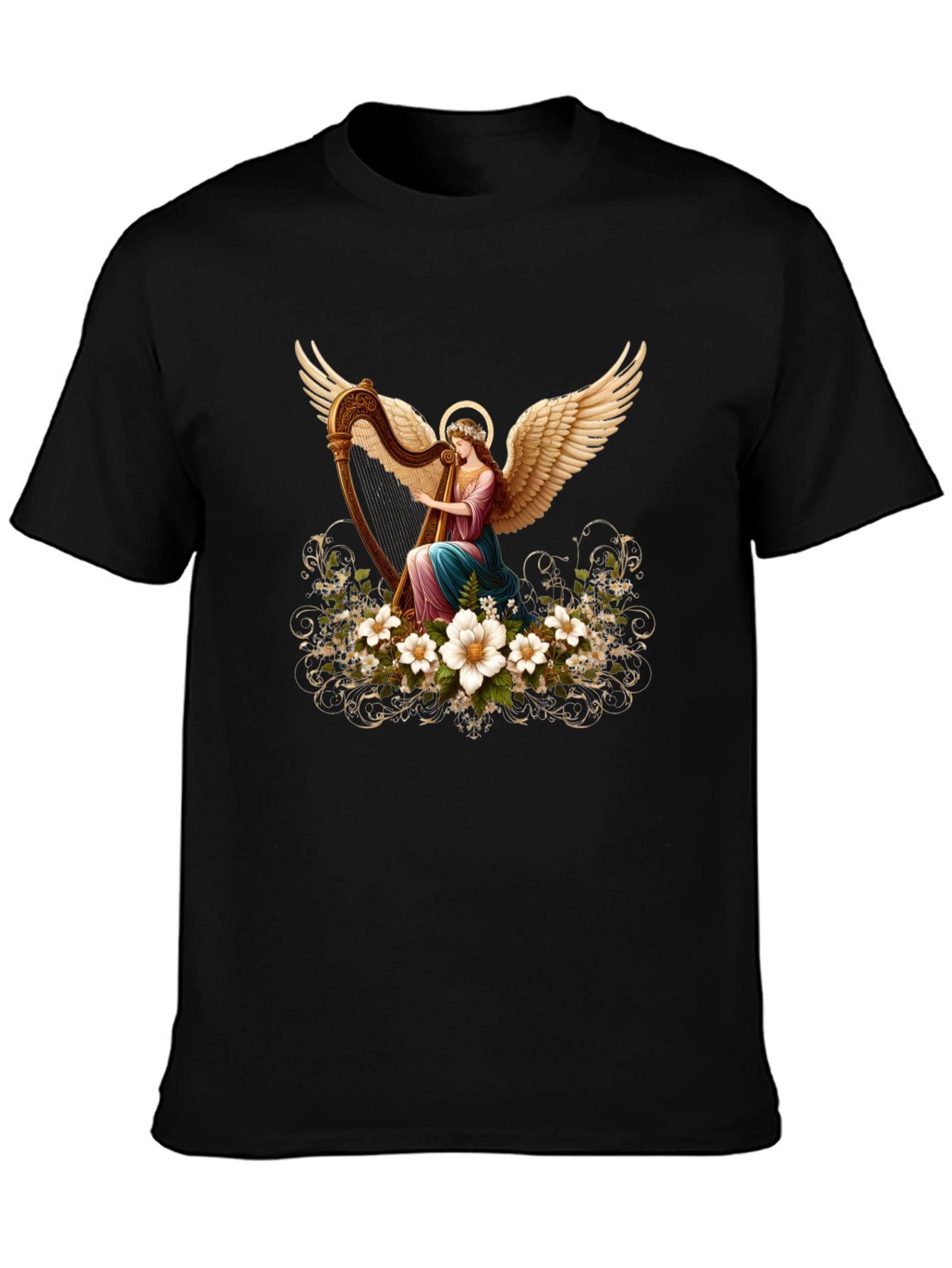 Angel Harpist T-Shirt - Elegant Spiritual Design