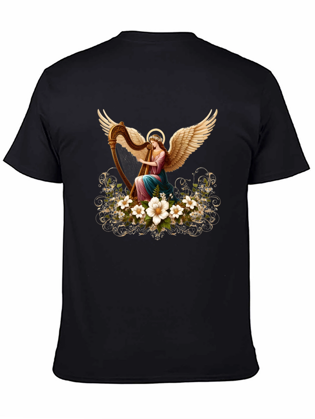 Angel Harpist T-Shirt - Elegant Spiritual Design