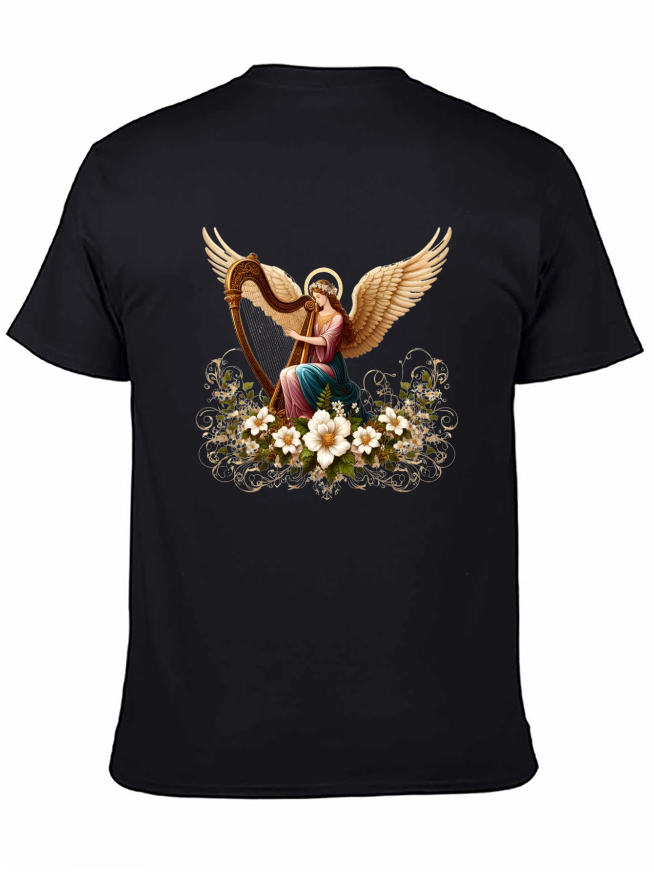 Angel Harpist T-Shirt - Elegant Spiritual Design