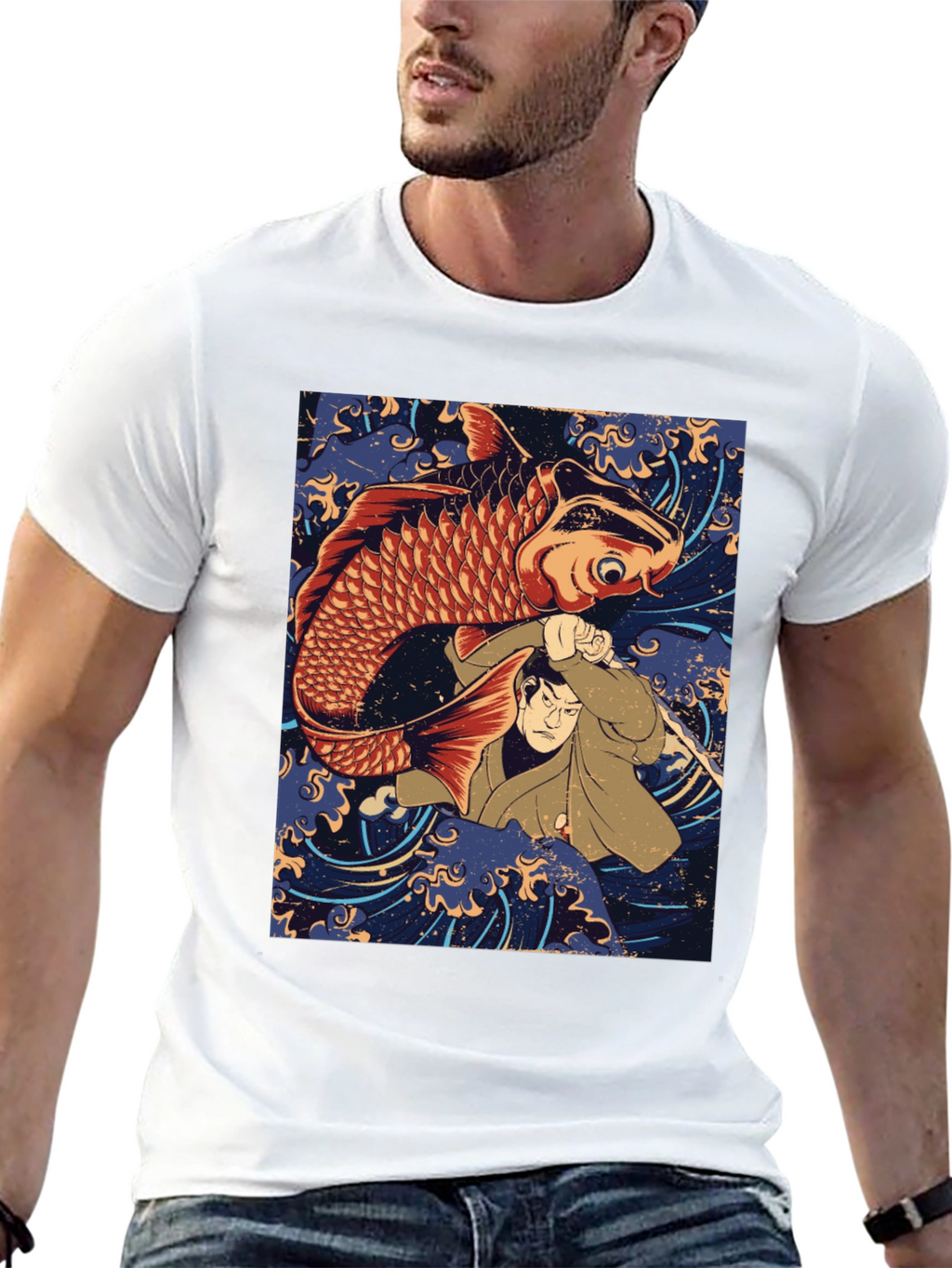 Koi Fish & Samurai T-Shirt - Graphic Tee