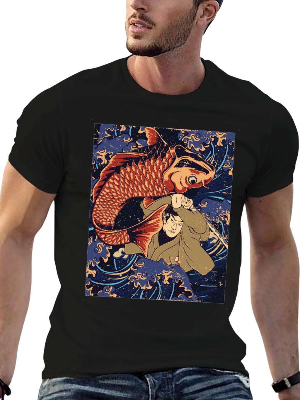 Koi Fish & Samurai T-Shirt - Graphic Tee