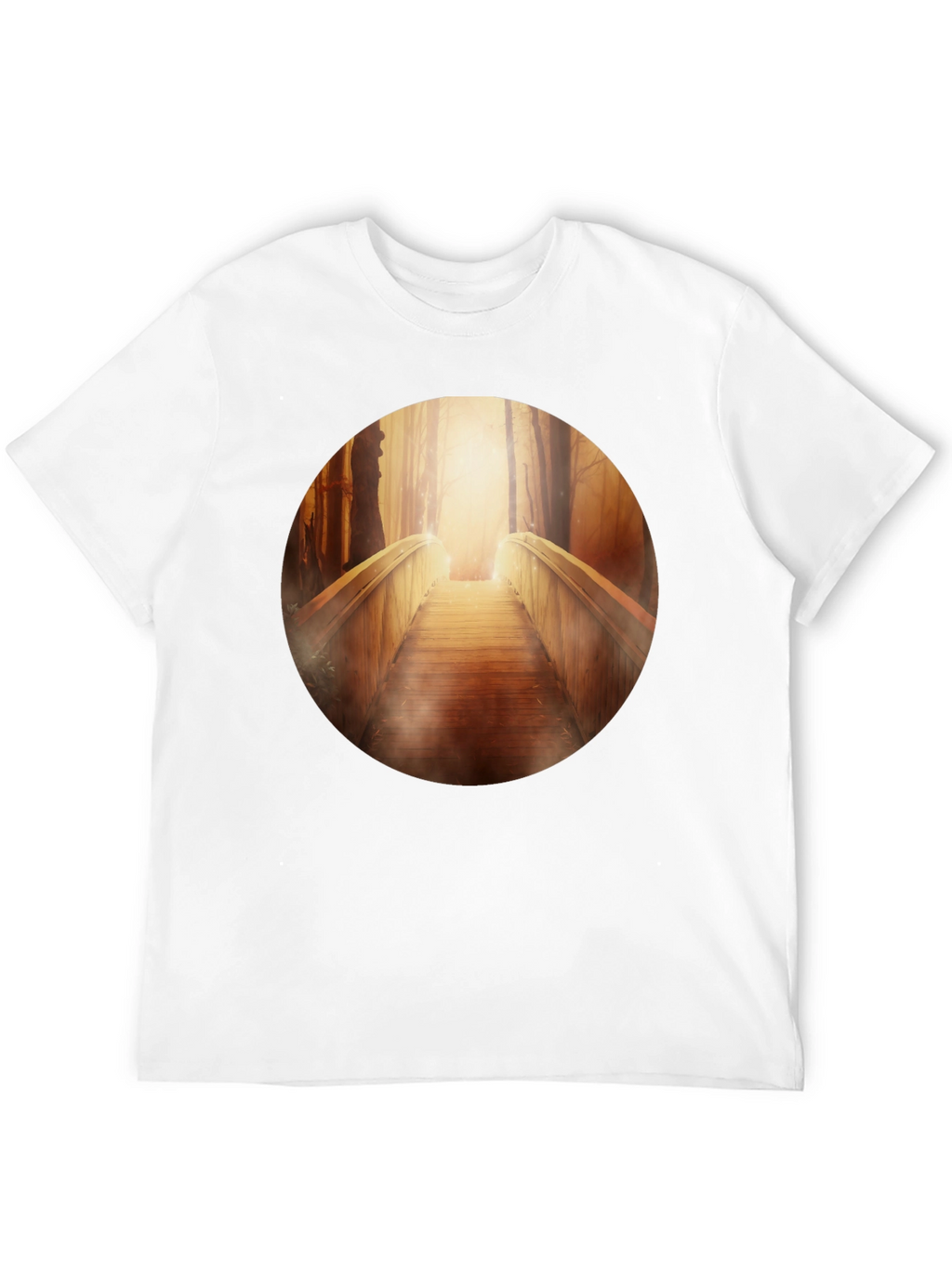 Wooden Bridge Graphic Tee - Forest Pathway T-Shirt