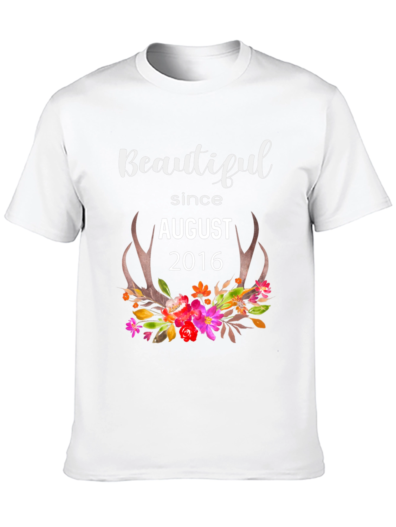 Beautiful Since August 2016 Floral Antler T-Shirt