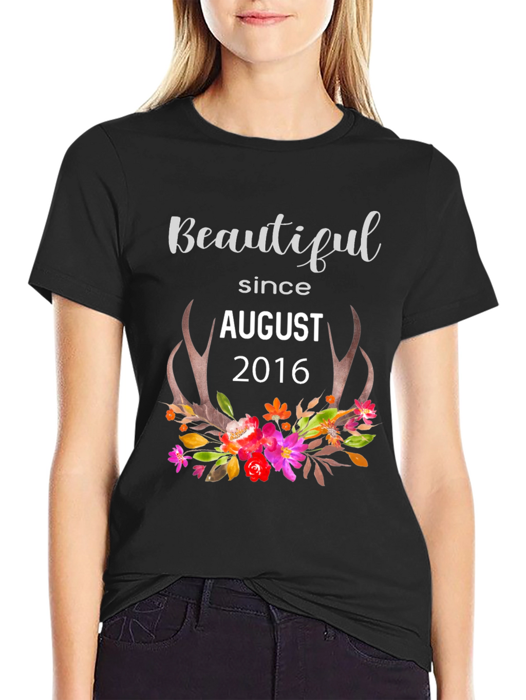 Beautiful Since August 2016 Floral Antler T-Shirt