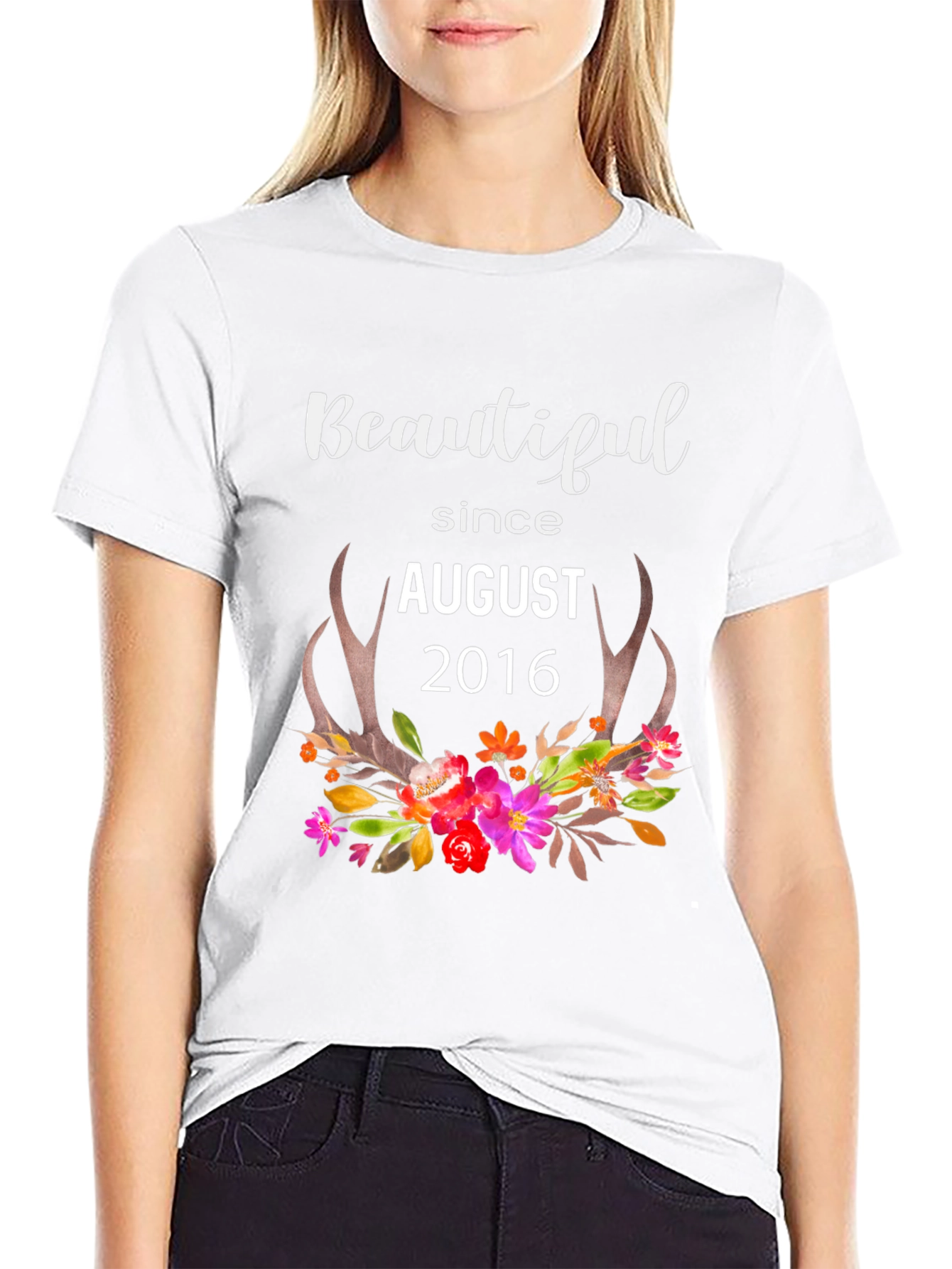 Beautiful Since August 2016 Floral Antler T-Shirt