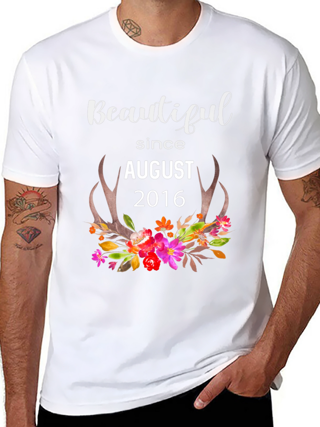 Beautiful Since August 2016 Floral Antler T-Shirt