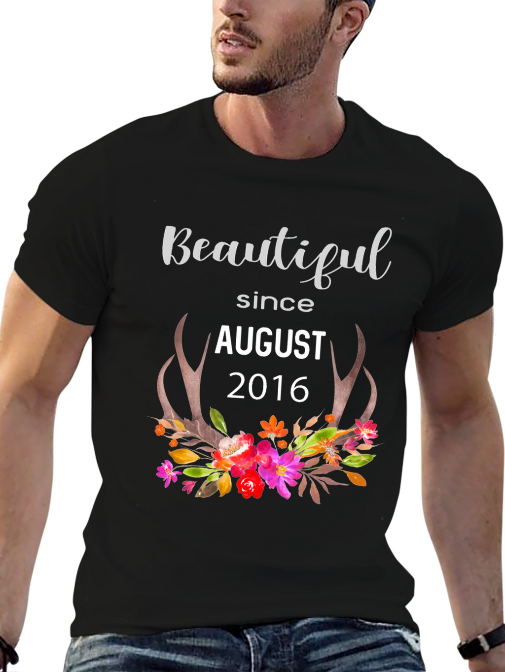 Beautiful Since August 2016 Floral Antler T-Shirt