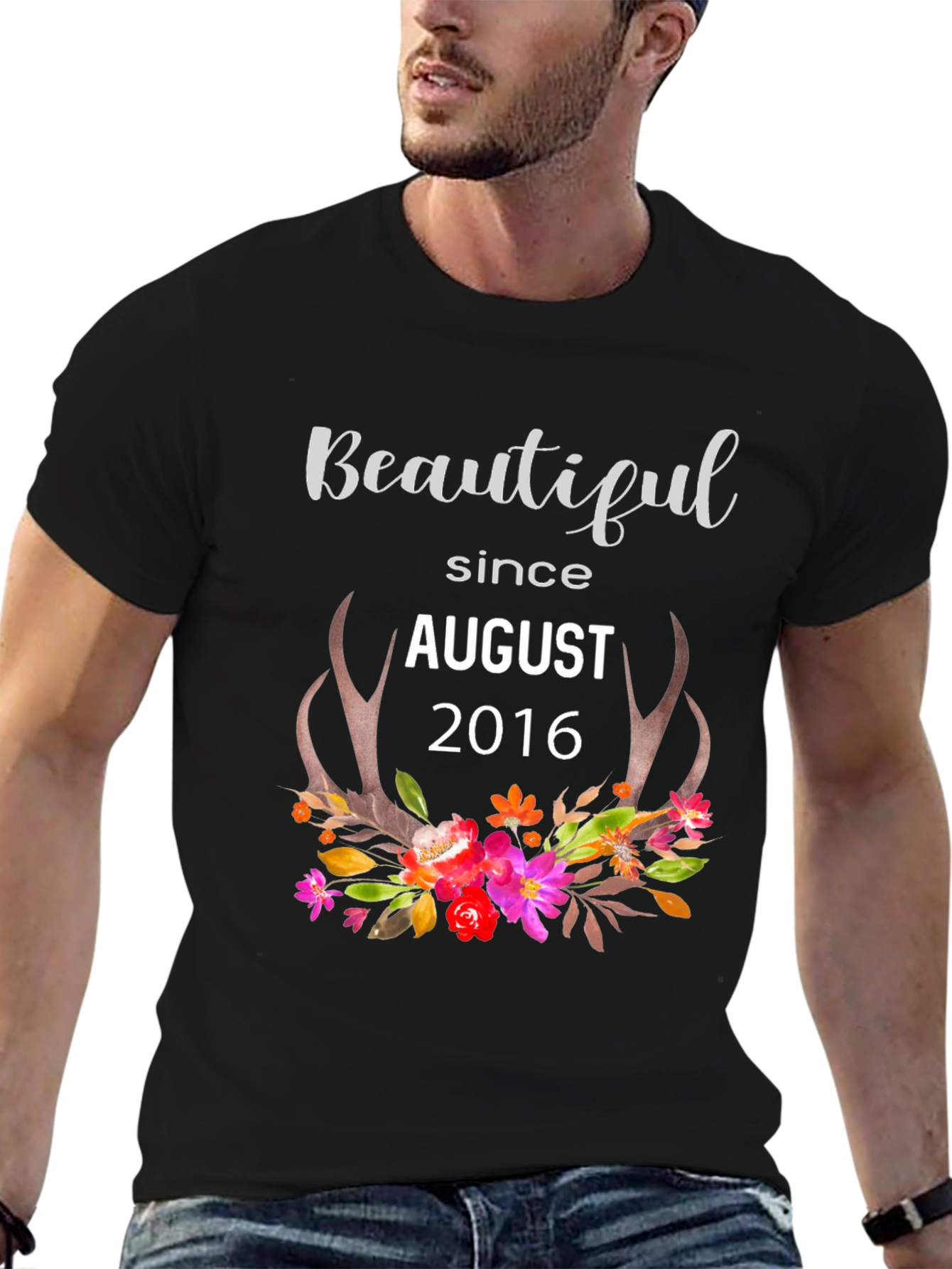 Beautiful Since August 2016 Floral Antler T-Shirt