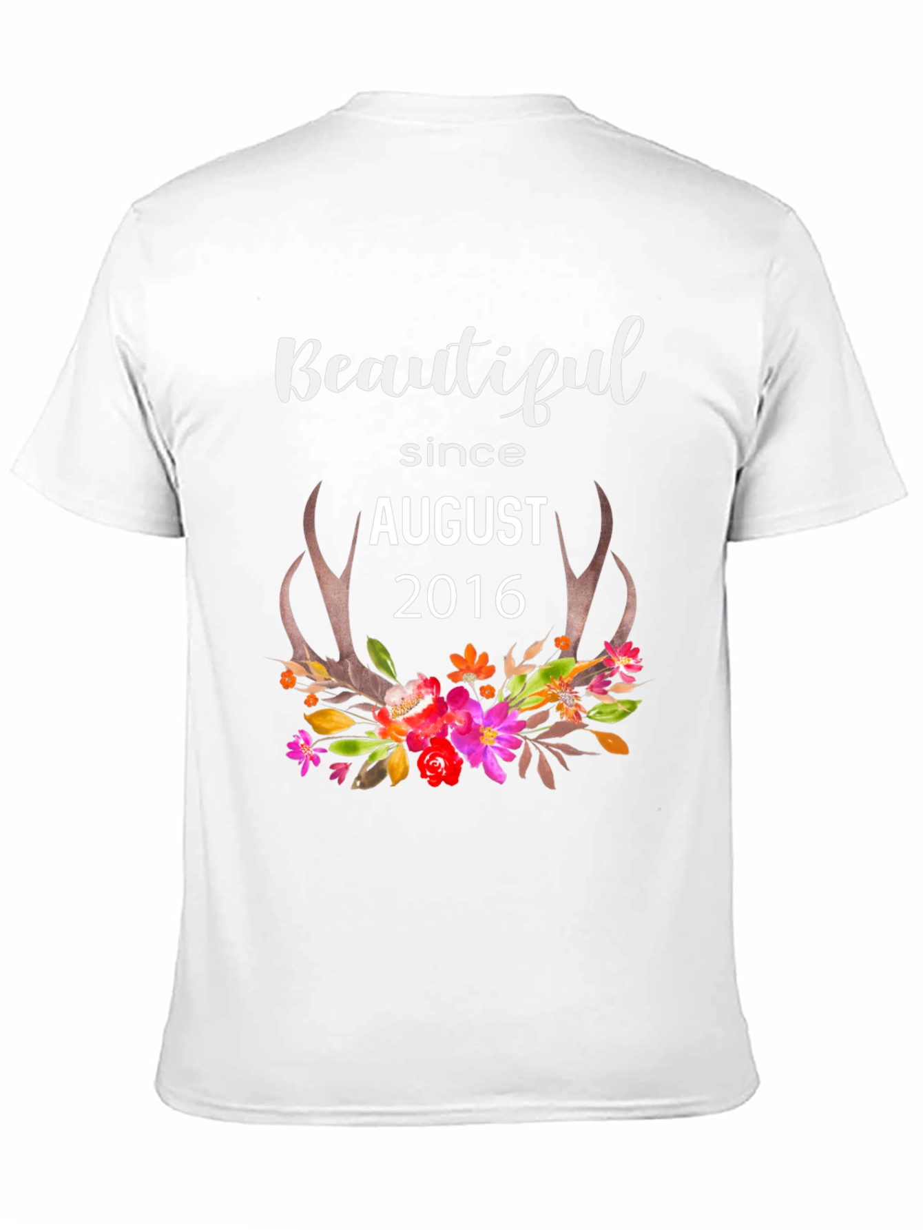 Beautiful Since August 2016 Floral Antler T-Shirt