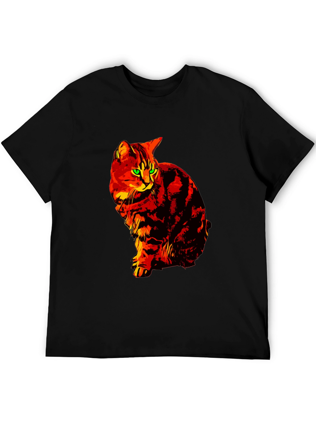 Fiery Cat Graphic Tee - Black Cotton T-Shirt