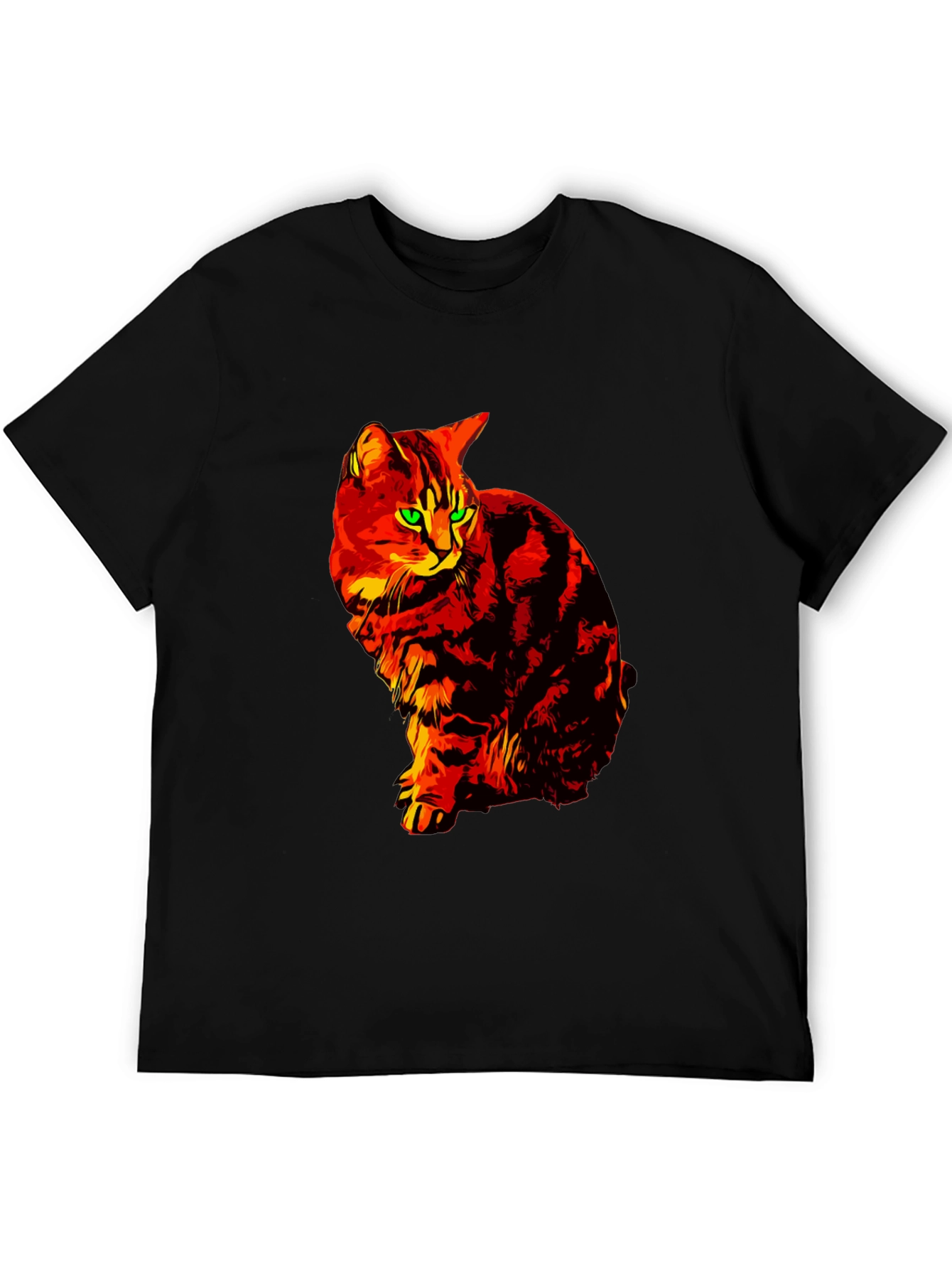 Fiery Cat Graphic Tee - Black Cotton T-Shirt