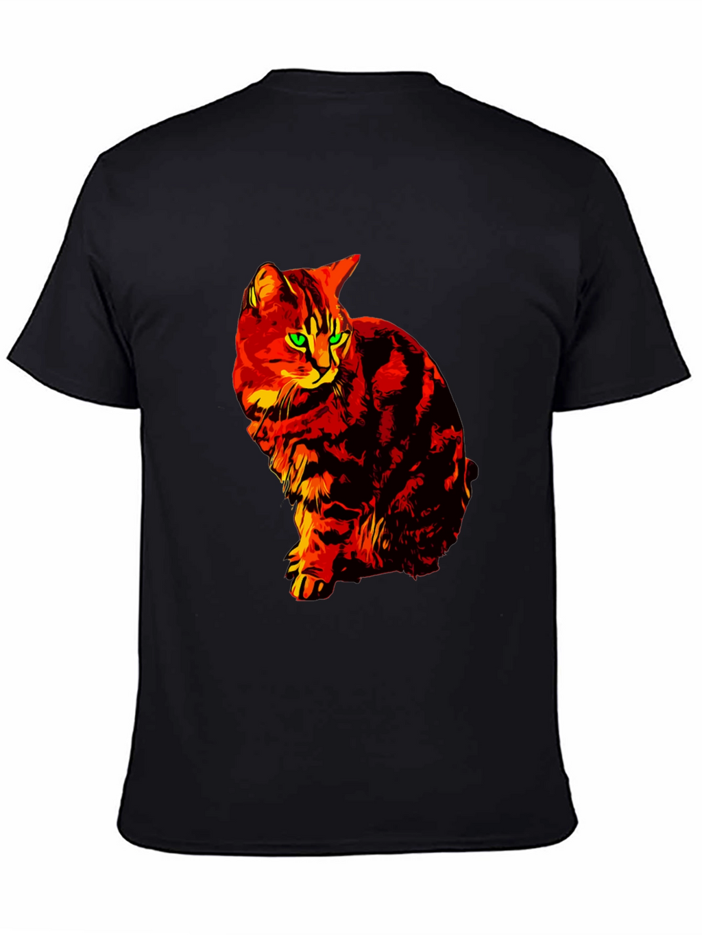 Fiery Cat Graphic Tee - Black Cotton T-Shirt