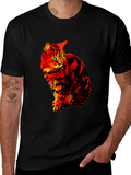 Fiery Cat Graphic Tee - Black Cotton T-Shirt