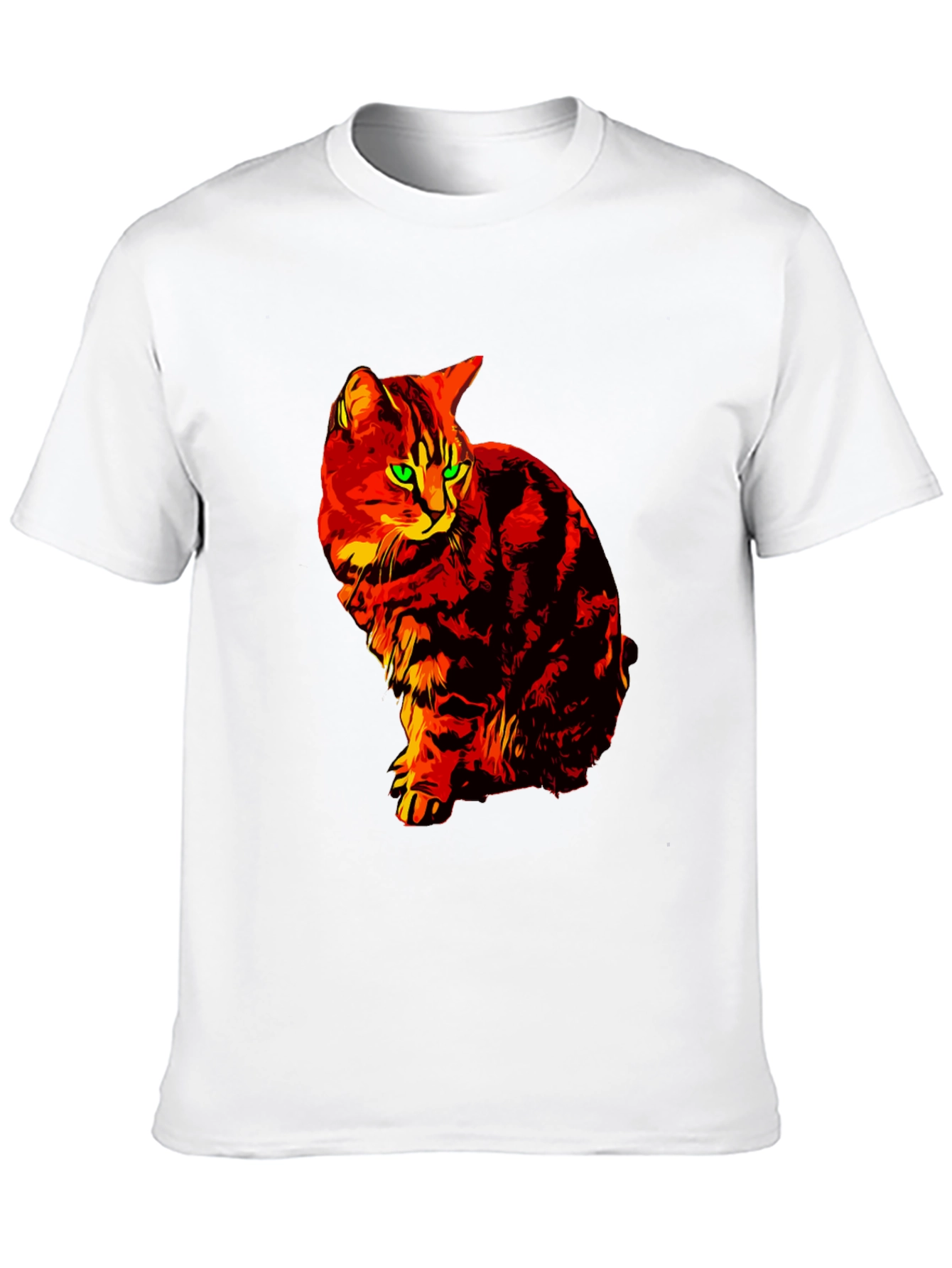 Fiery Cat Graphic Tee - Black Cotton T-Shirt