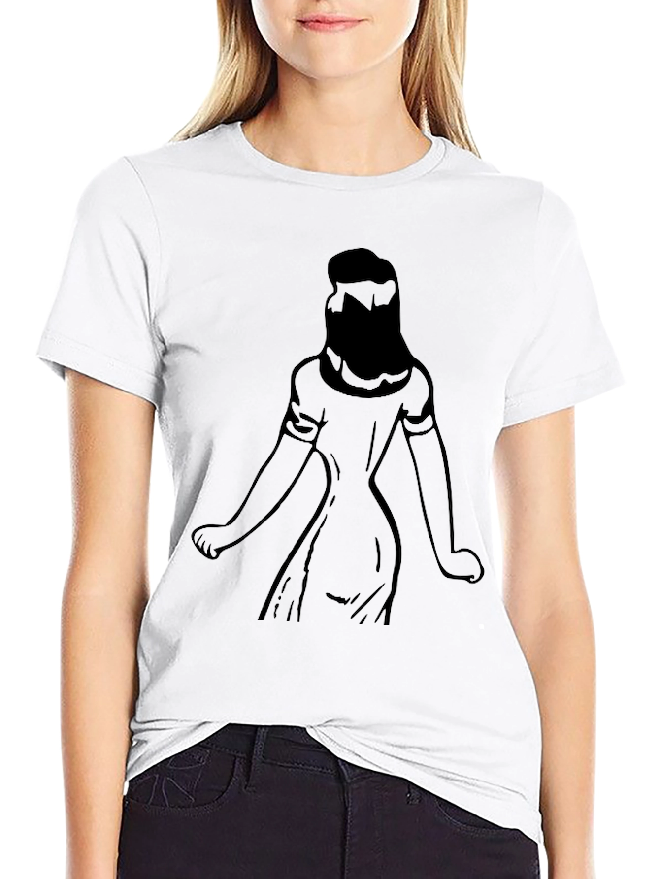 Graphic Print Tee: Woman Silhouette - Black