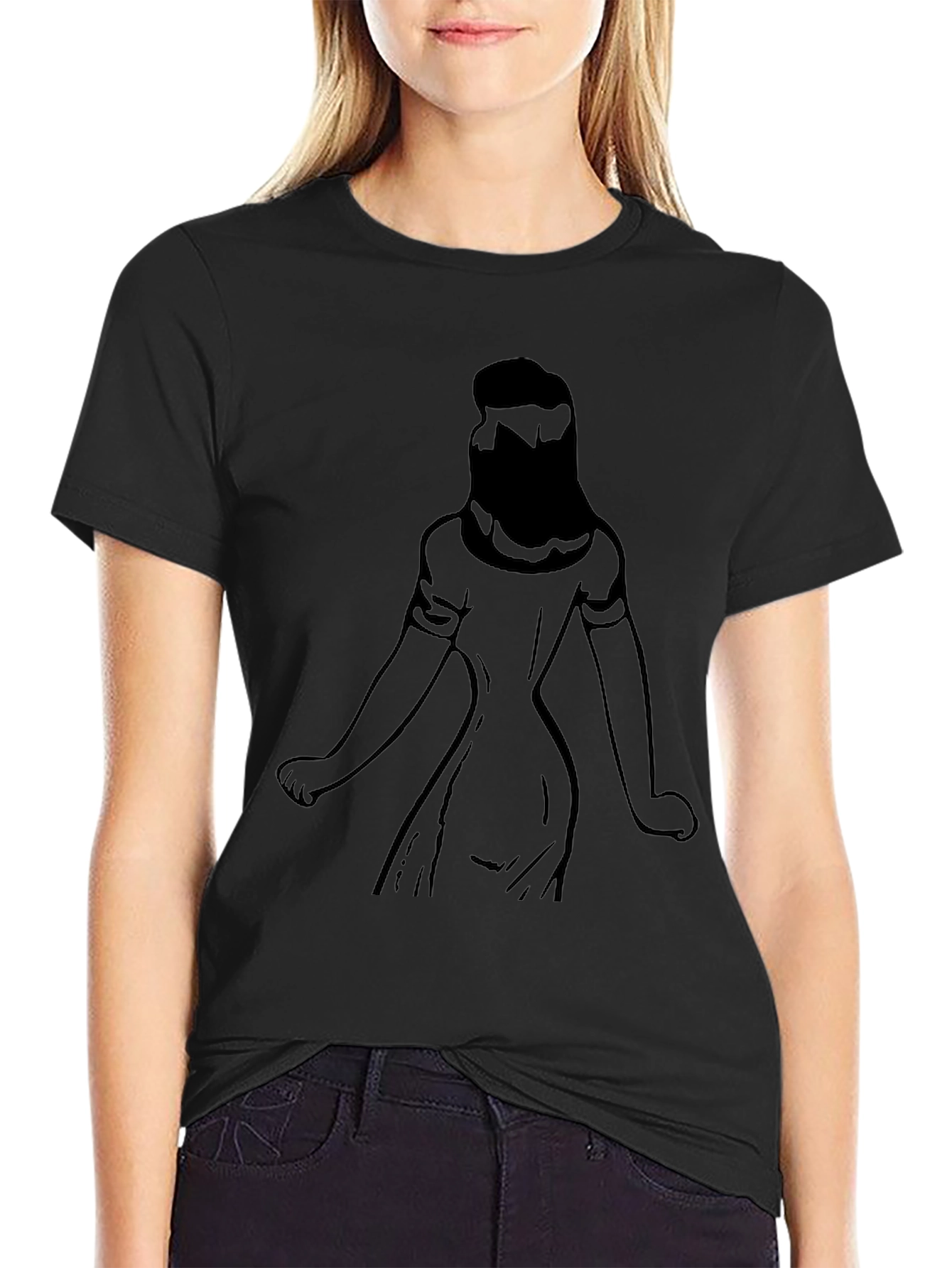 Graphic Print Tee: Woman Silhouette - Black