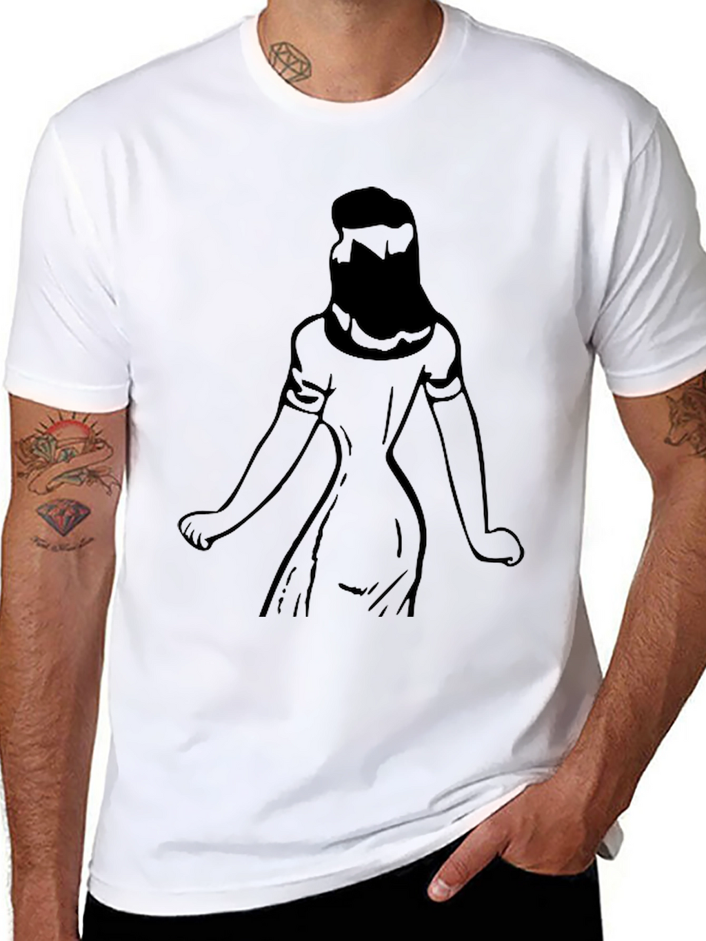Graphic Print Tee: Woman Silhouette - Black