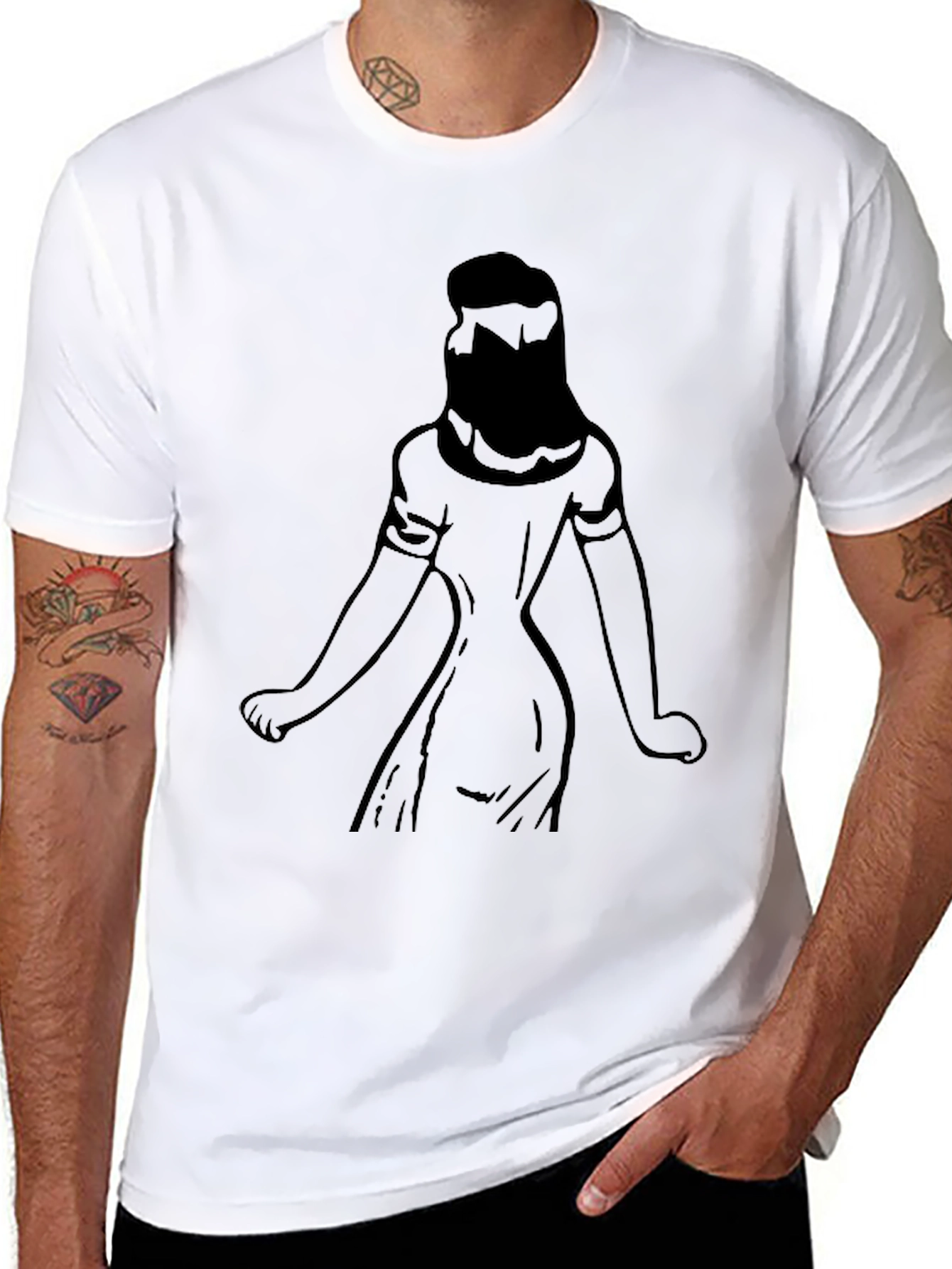 Graphic Print Tee: Woman Silhouette - Black