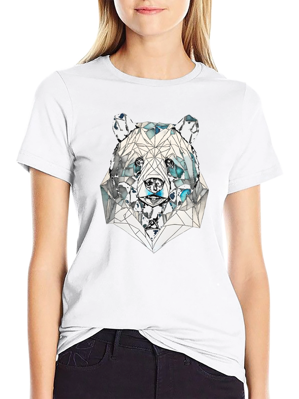 Geometric Bear Graphic Tee - Black
