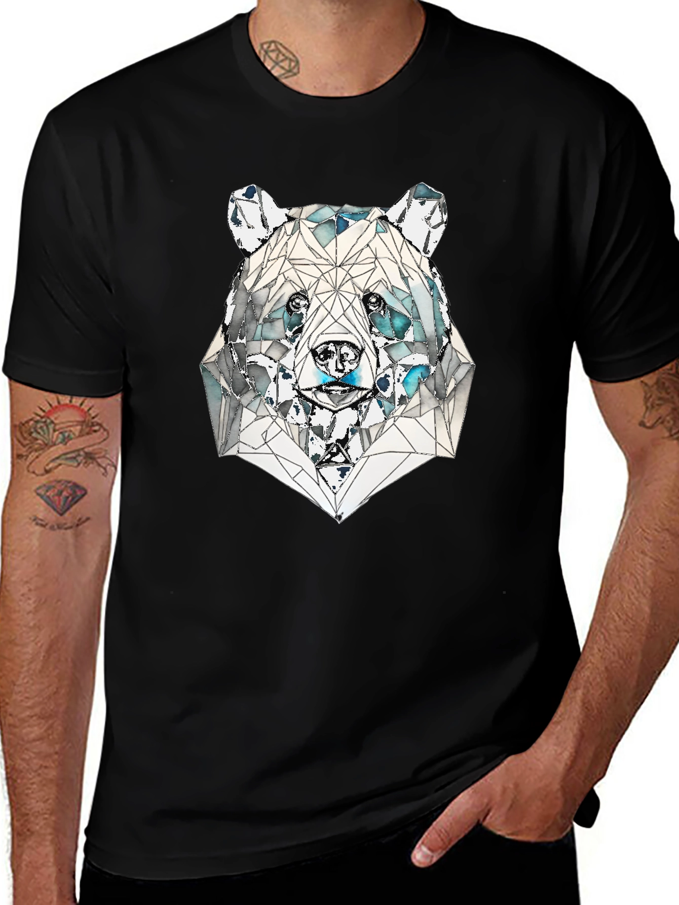 Geometric Bear Graphic Tee - Black