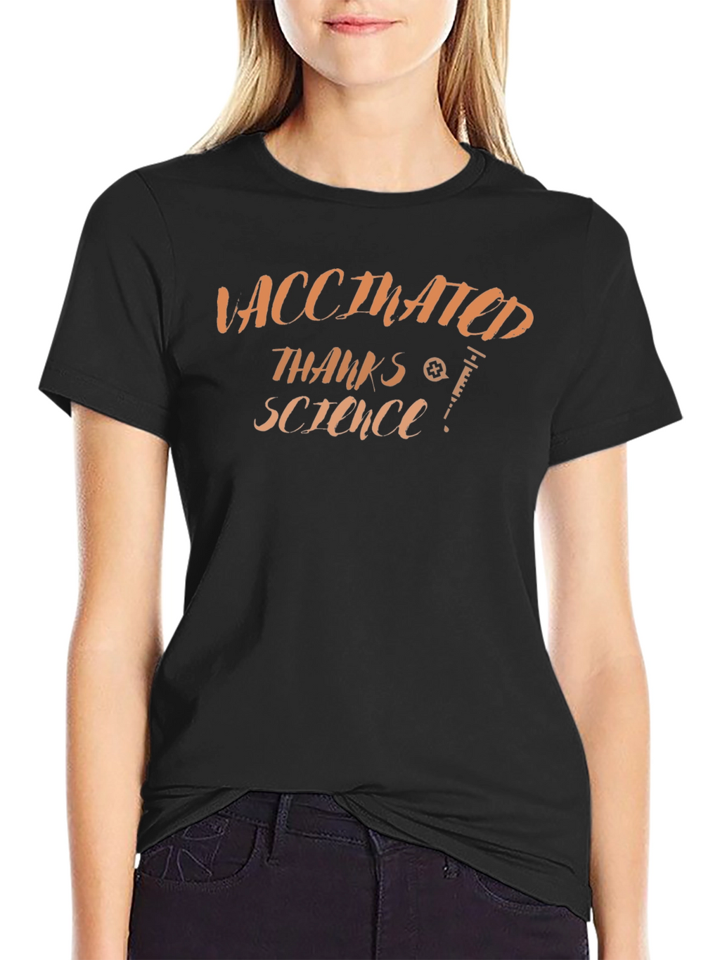 Vaccinated Thanks Science Black T-Shirt