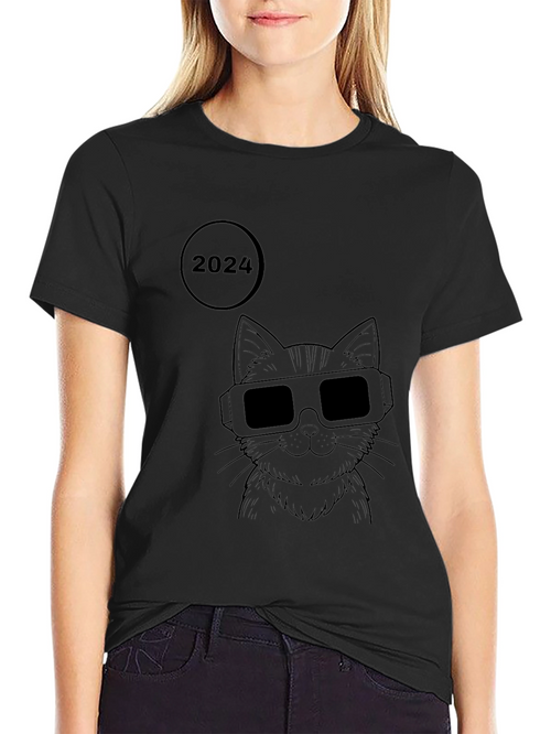2024 Cat with Glasses Graphic T-Shirt