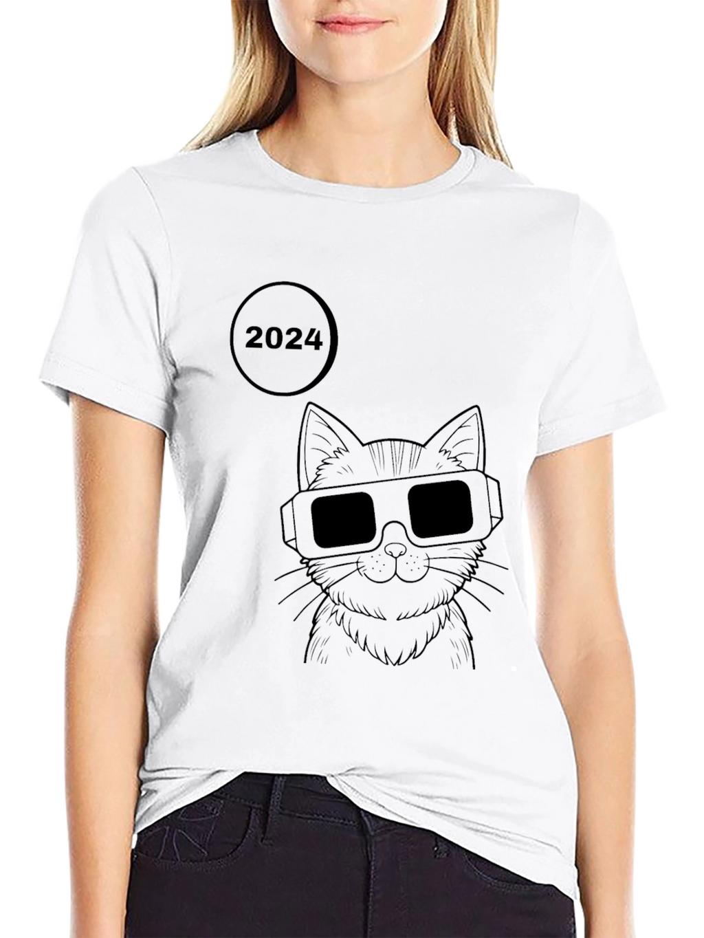 2024 Cat with Glasses Graphic T-Shirt